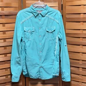 BKE Blue Casual Button Down Shirt Western Yoke Athletic Fit Men L Cotton